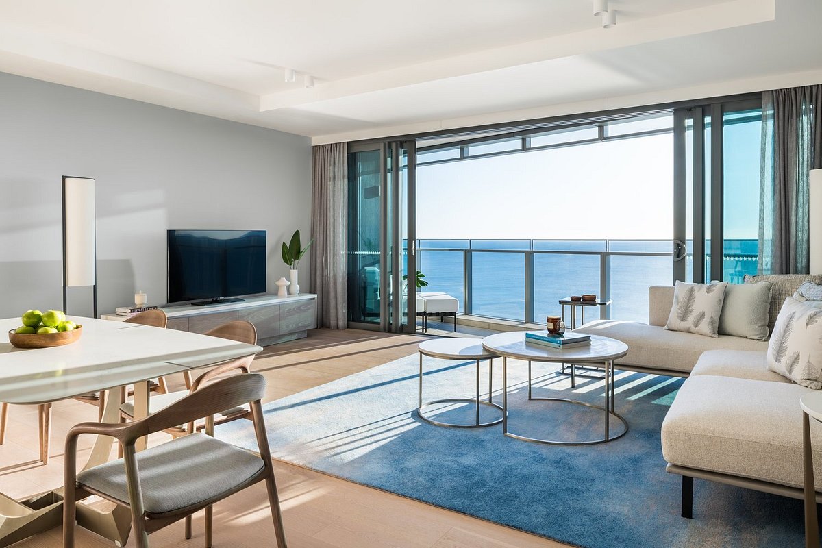 A beautiful bedroom overlooking the ocean.