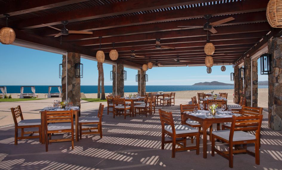 Zoetry Casa del Mar Los Cabos outdoors restaurant on the beach overlooking the water